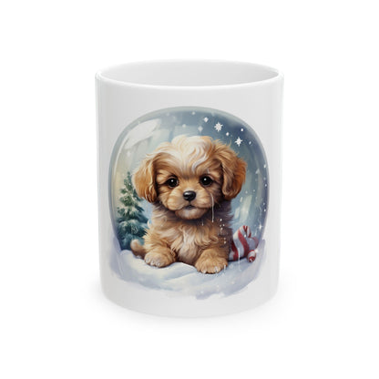 Cute Puppy Snow Globe Ceramic Mug – Christmas Dog Coffee Cup 11oz   Item #321951