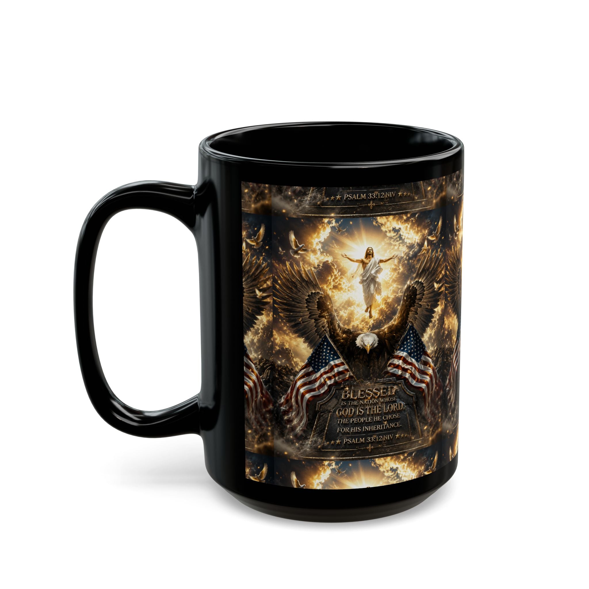 Patriotic Angel & Eagle Design with 'Blessed' Scripture Mug (15oz)  Item #