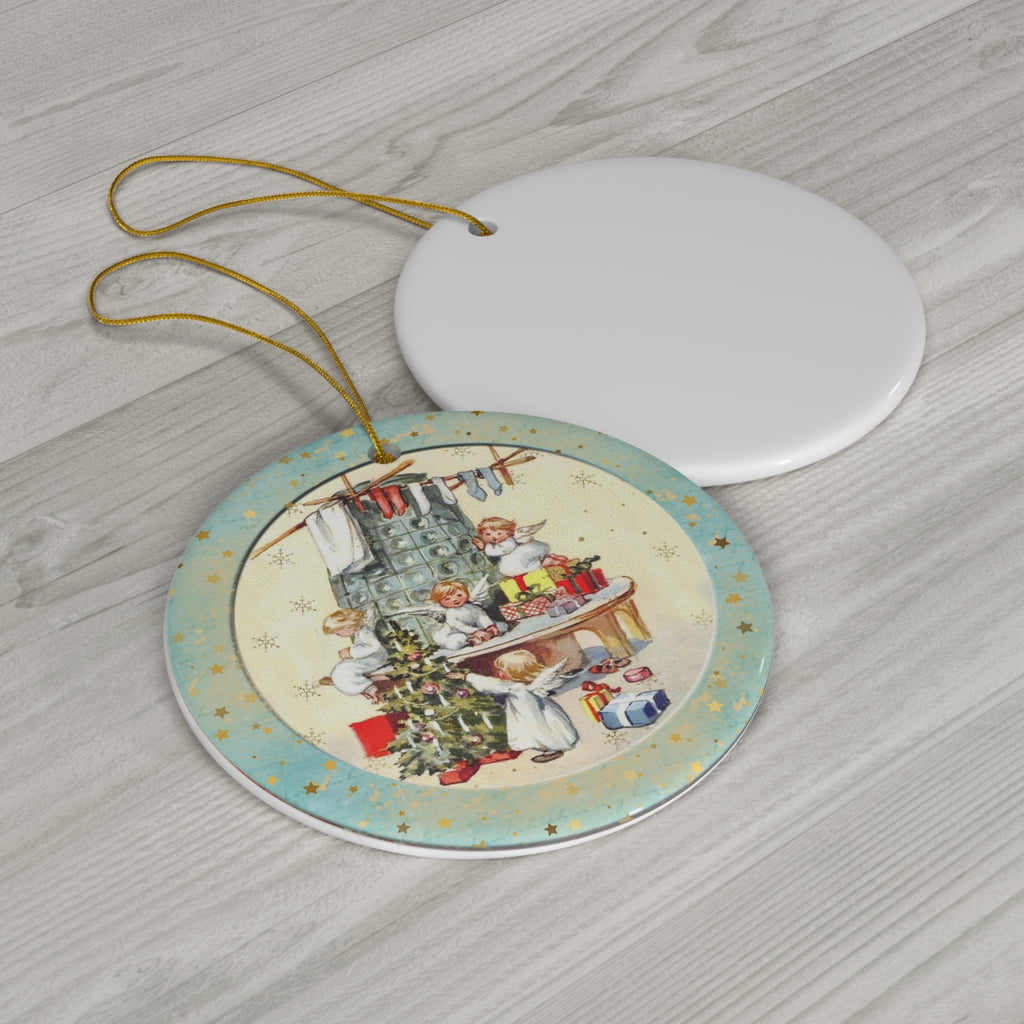 Christmas Scene Ceramic Disc Ornament         Item #3470562 - Buckshot's Bargain Barn
