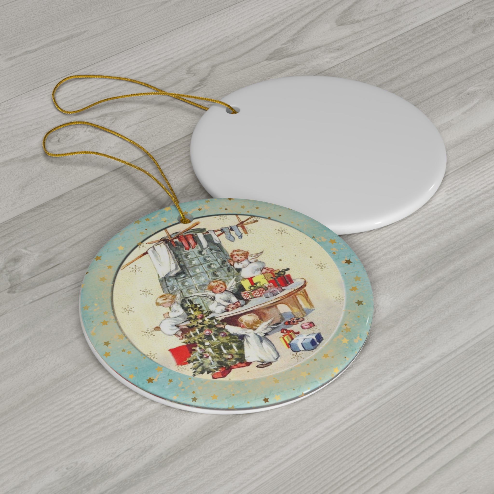 Christmas Scene Ceramic Disc Ornament         Item #3470562 - Buckshot's Bargain Barn