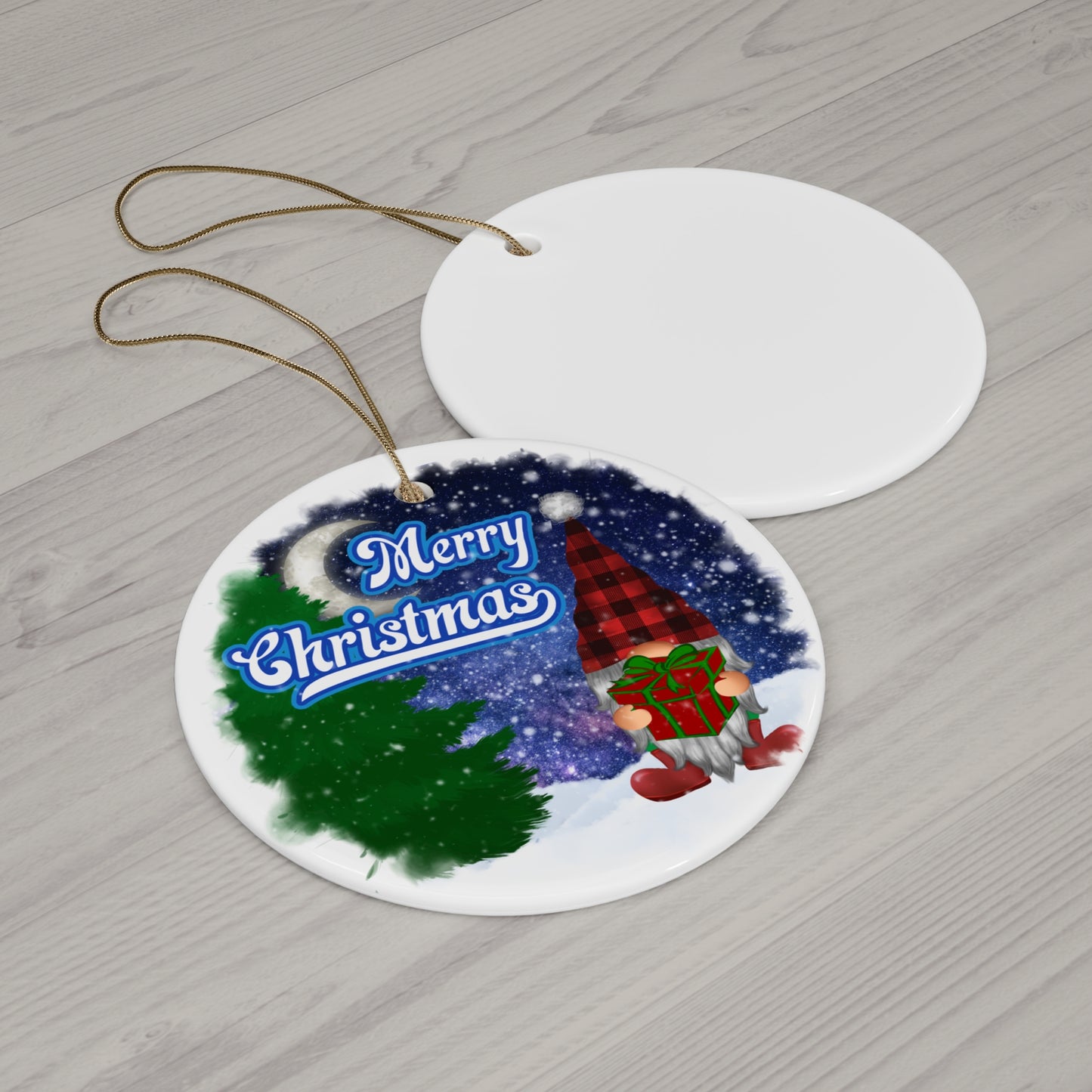 Merry Christmas Gnome Ceramic Disc Ornament    Item #2265753