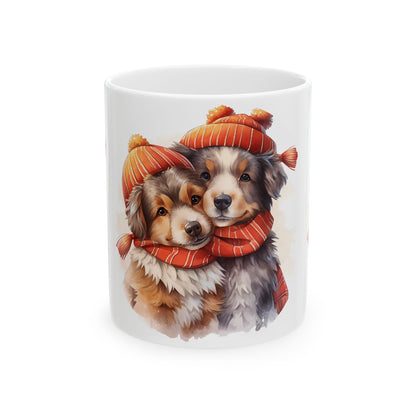Winter Puppies Ceramic Mug — Cute Dogs in Knit Hats & Scarves 11oz   Item #991309