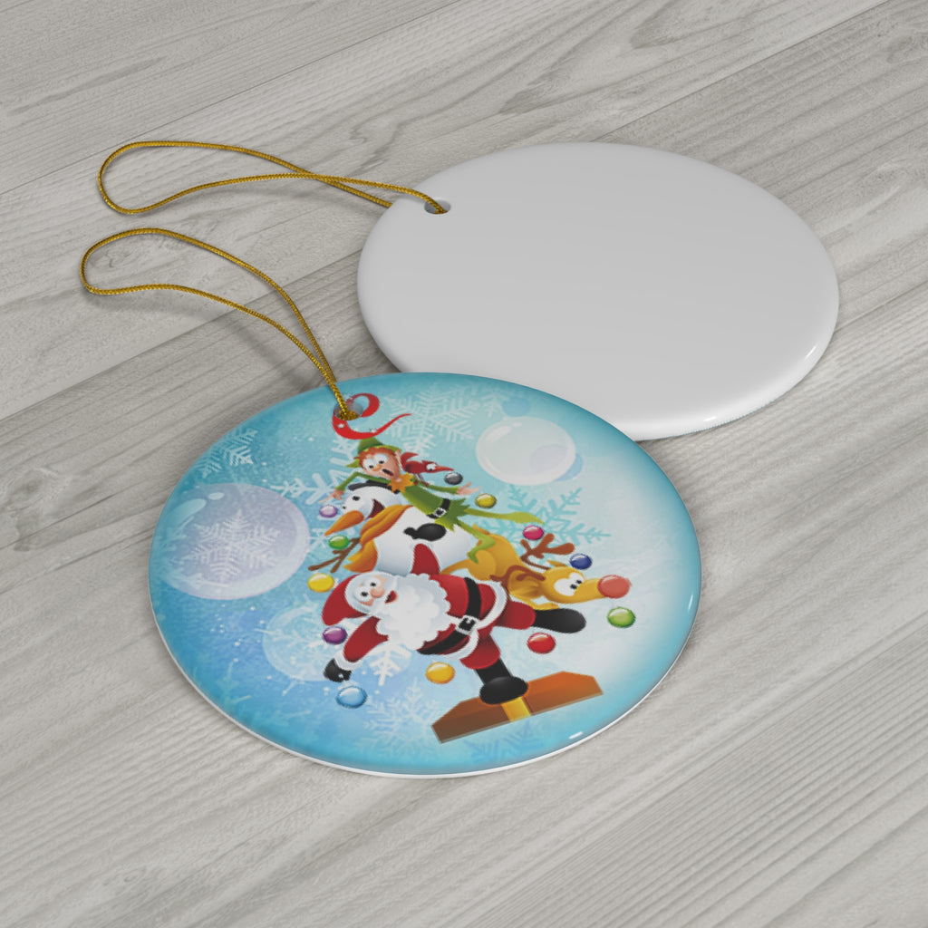 Santa And Snowman Ceramic Disc Ornament          Item #9830011
