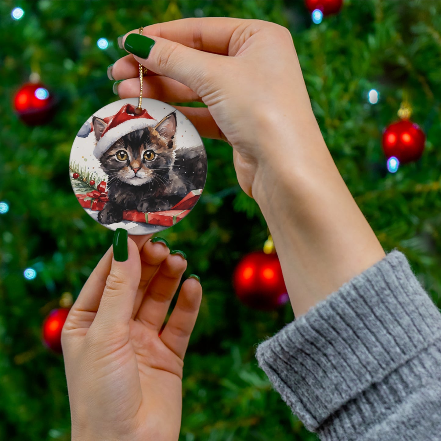 Ceramic Ornament - Christmas Cat     Item #3006265