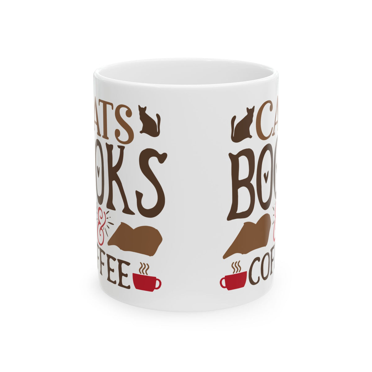 Book Lover Mug — "Cats, Books & Coffee" Ceramic Coffee Tea Cup 11oz  Item #328567
