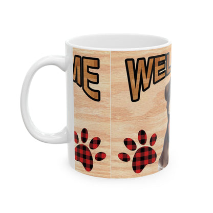 Welcome Puppy Ceramic Mug — Cute Dog Paw Print Coffee Cup 11oz   Item #213293