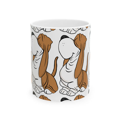 Basset Hound Pattern Ceramic Mug – Cute Brown Dog Repeat Design 11oz   Item #608944