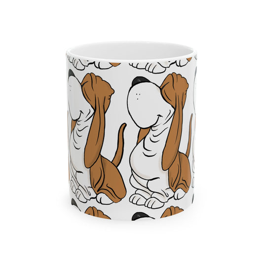 Basset Hound Pattern Ceramic Mug – Cute Brown Dog Repeat Design 11oz   Item #608944