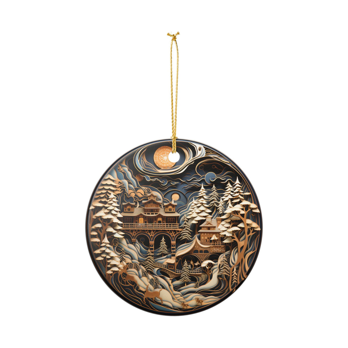 Winter Mountain Village Ceramic Ornament   Item #69752