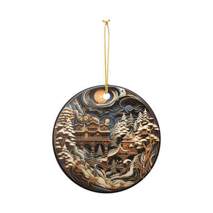 Winter Mountain Village Ceramic Ornament   Item #69752