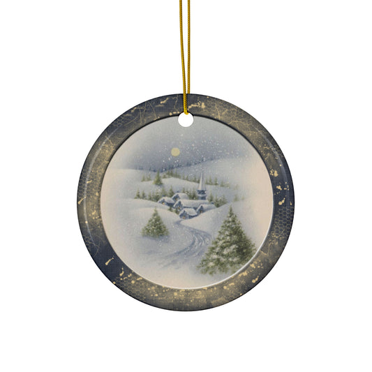 Winter Scene Ceramic Disc Ornament             Item #7561763