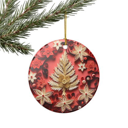 Red Floral Christmas Tree Ceramic Ornament    Item #462891