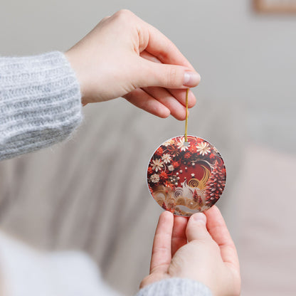 Red Floral Crescent Moon Ceramic Christmas Ornament   Item #11887