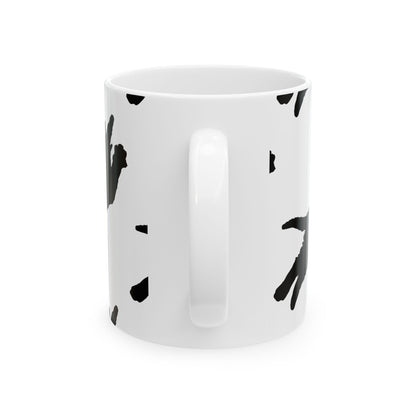 Cat Print Ceramic Mug – Black & White Farmhouse Coffee Cup 11oz    Item #856484