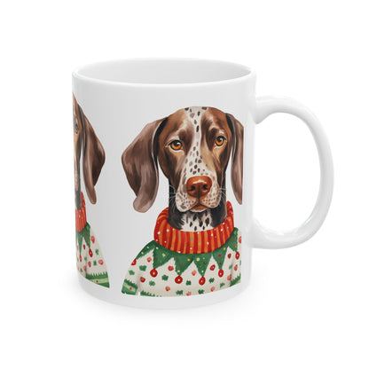 Holiday German Shorthaired Pointer Mug — Dog in Festive Sweater Ceramic Coffee Cup 11oz Item #123207