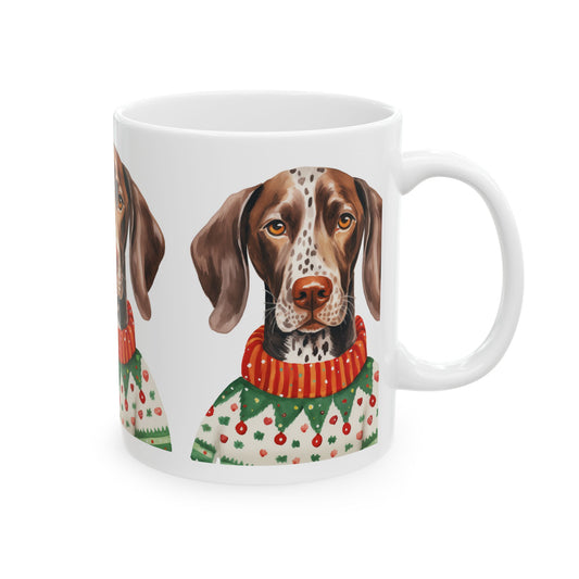 Holiday German Shorthaired Pointer Mug — Dog in Festive Sweater Ceramic Coffee Cup 11oz Item #123207