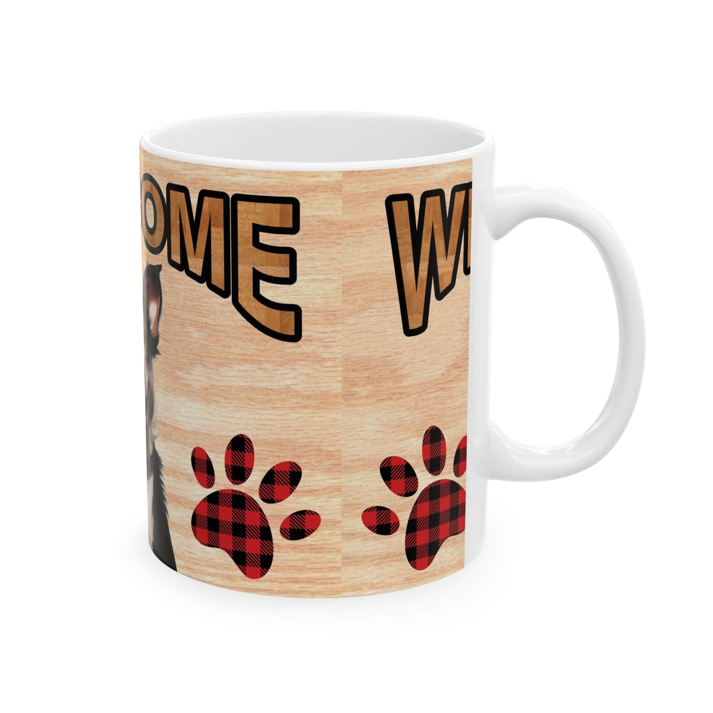 Welcome Dog Mug — Cute Border Collie Paw Print Ceramic Coffee Cup 11oz   Item #534252