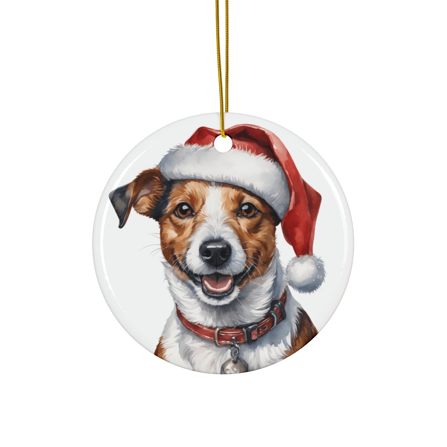 Ceramic Ornament - Jack Russell Dog With Santa Hat      Item #9737976