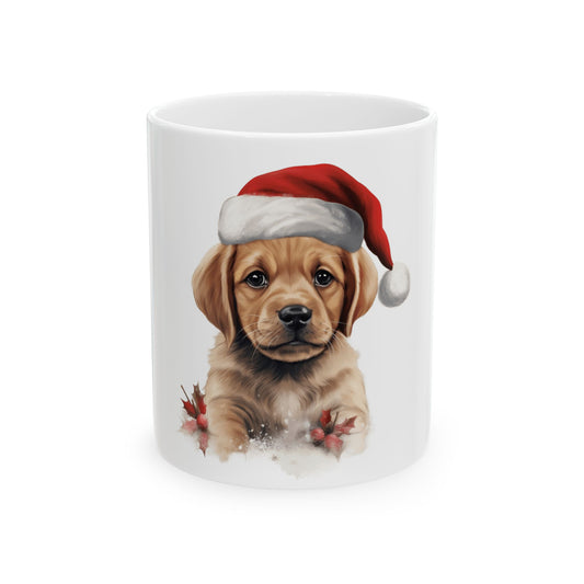 Christmas Puppy Coffee Mug - Cute Labrador Puppy with Santa Hat 11oz   Item #160904