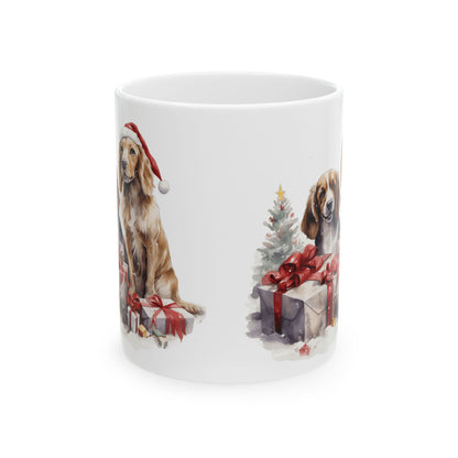 Christmas Dogs With Santa Hat and Presents Ceramic Mug  11oz  Item #280318