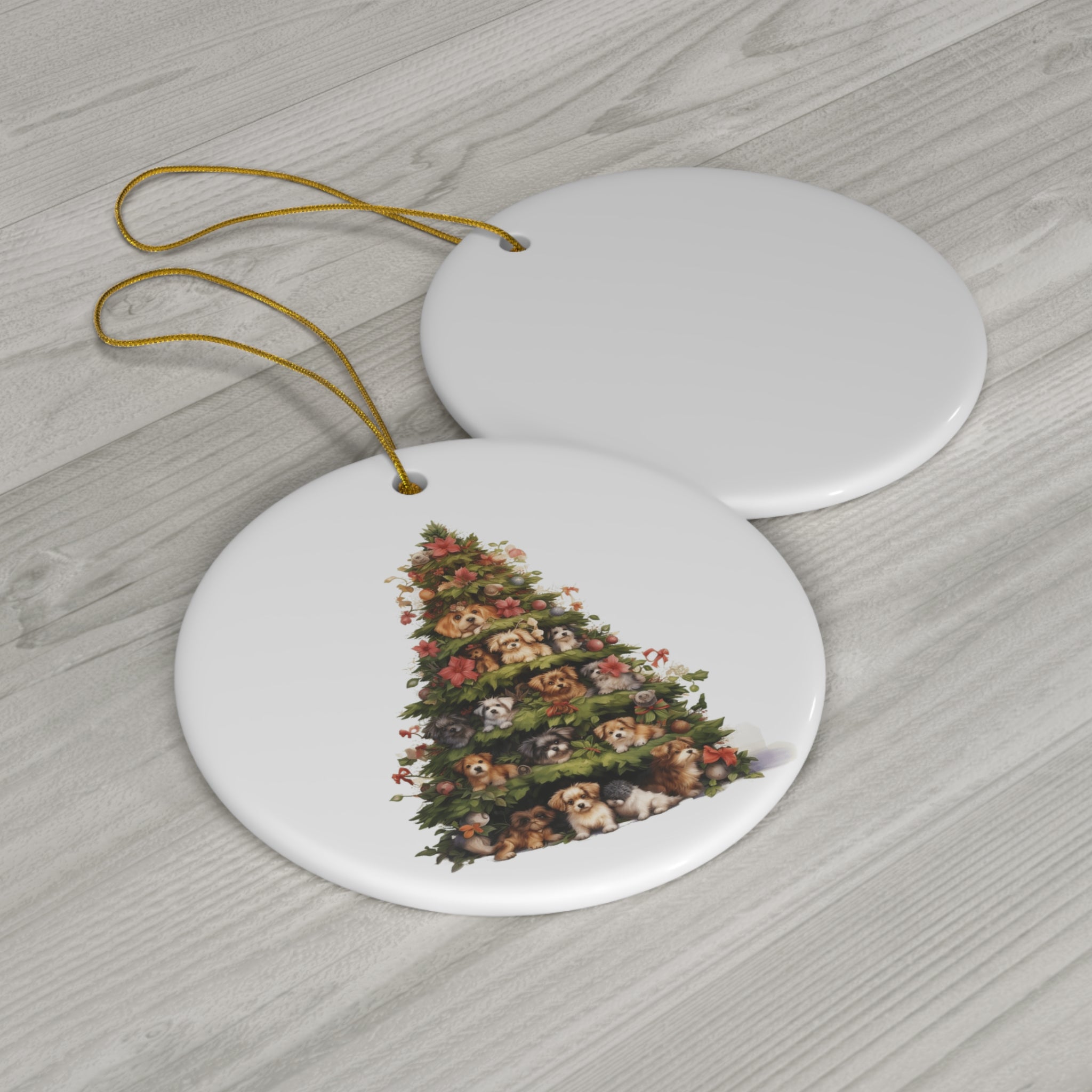 Christmas Tree Dog Ceramic Disc Ornament             Item #1516939