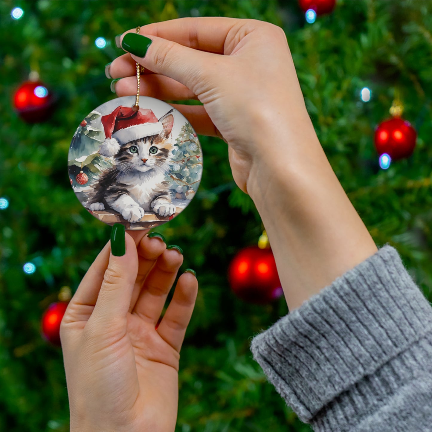 Christmas Cat Ceramic Disc Ornament     Item #2858646