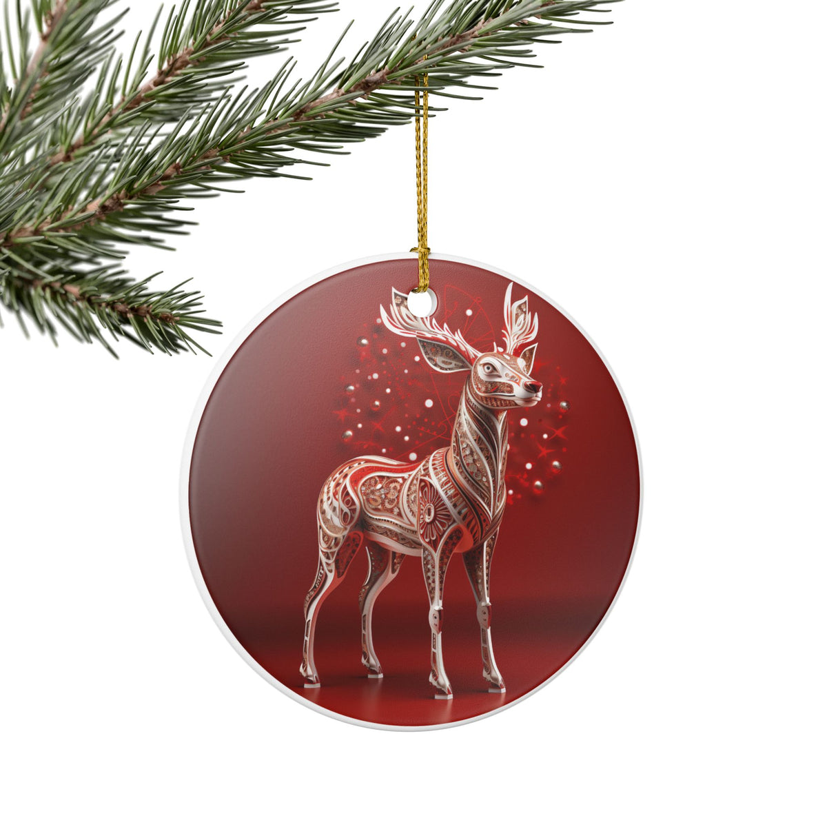 Festive Reindeer Ceramic Christmas Ornament   Item #70679