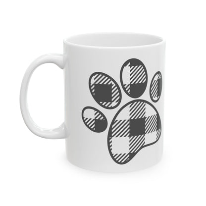 Paw Print Ceramic Mug - Cute Black Sketch Dog & Cat Paw Coffee Cup 11oz   Item #342243