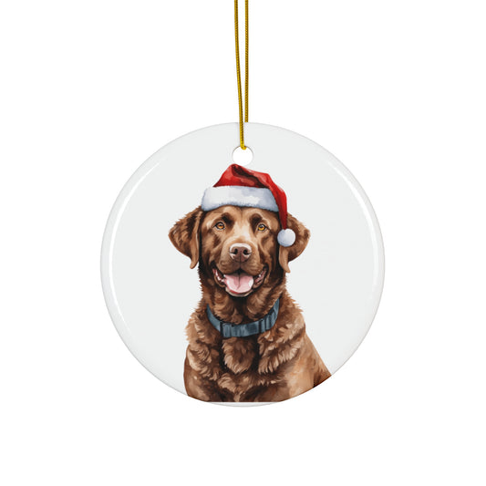 Chesapeake Bay Retriever Dog With Santa Hat Ceramic Disc Ornament        Item #7403504