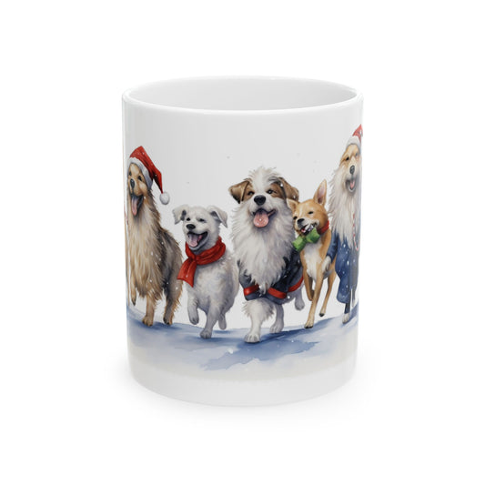 Holiday Dogs Christmas Mug — Festive Puppies in Santa Hats 11oz  Item #517109