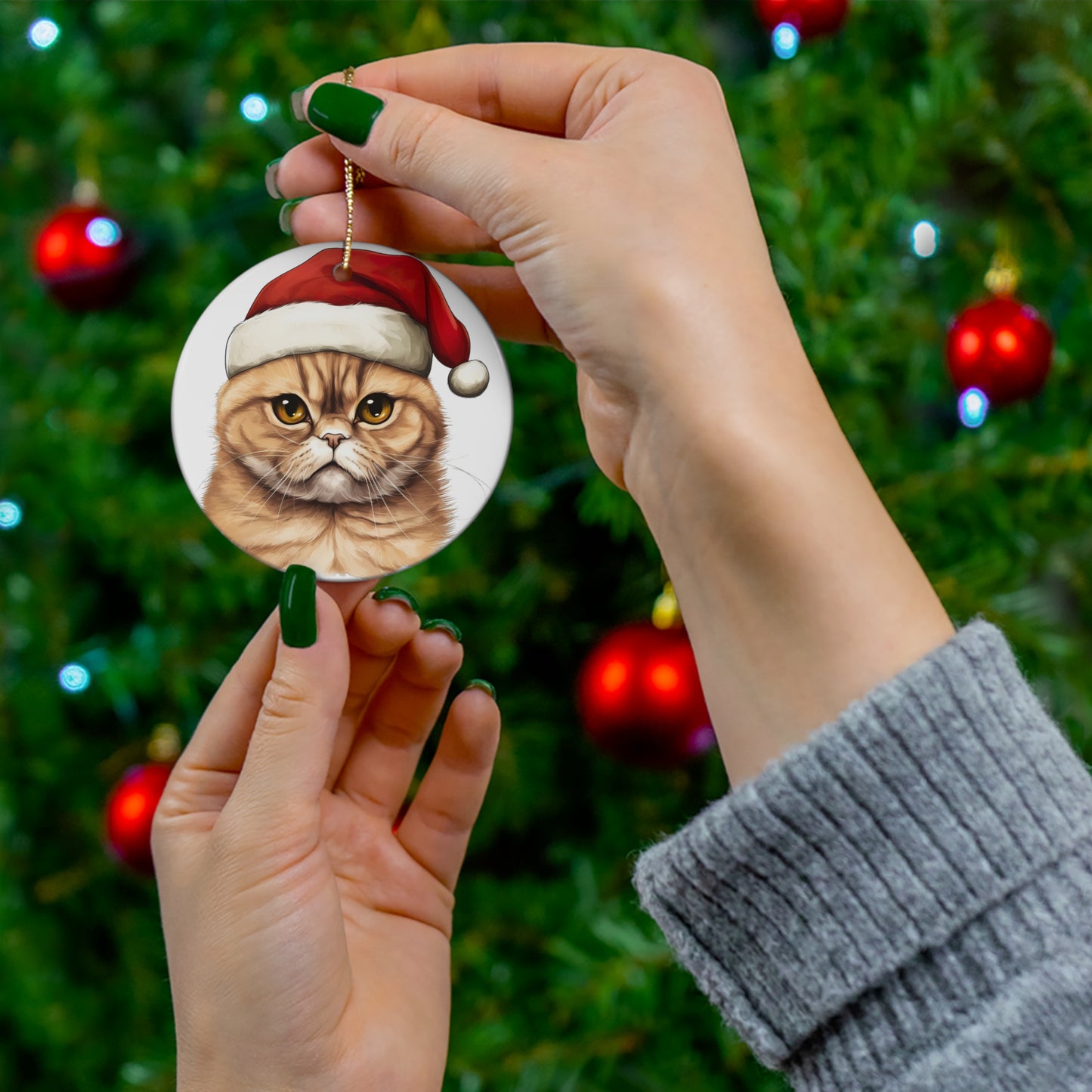 Exotic Shorthair Cat With Santa Hat Ceramic Ornament        Item #5448727