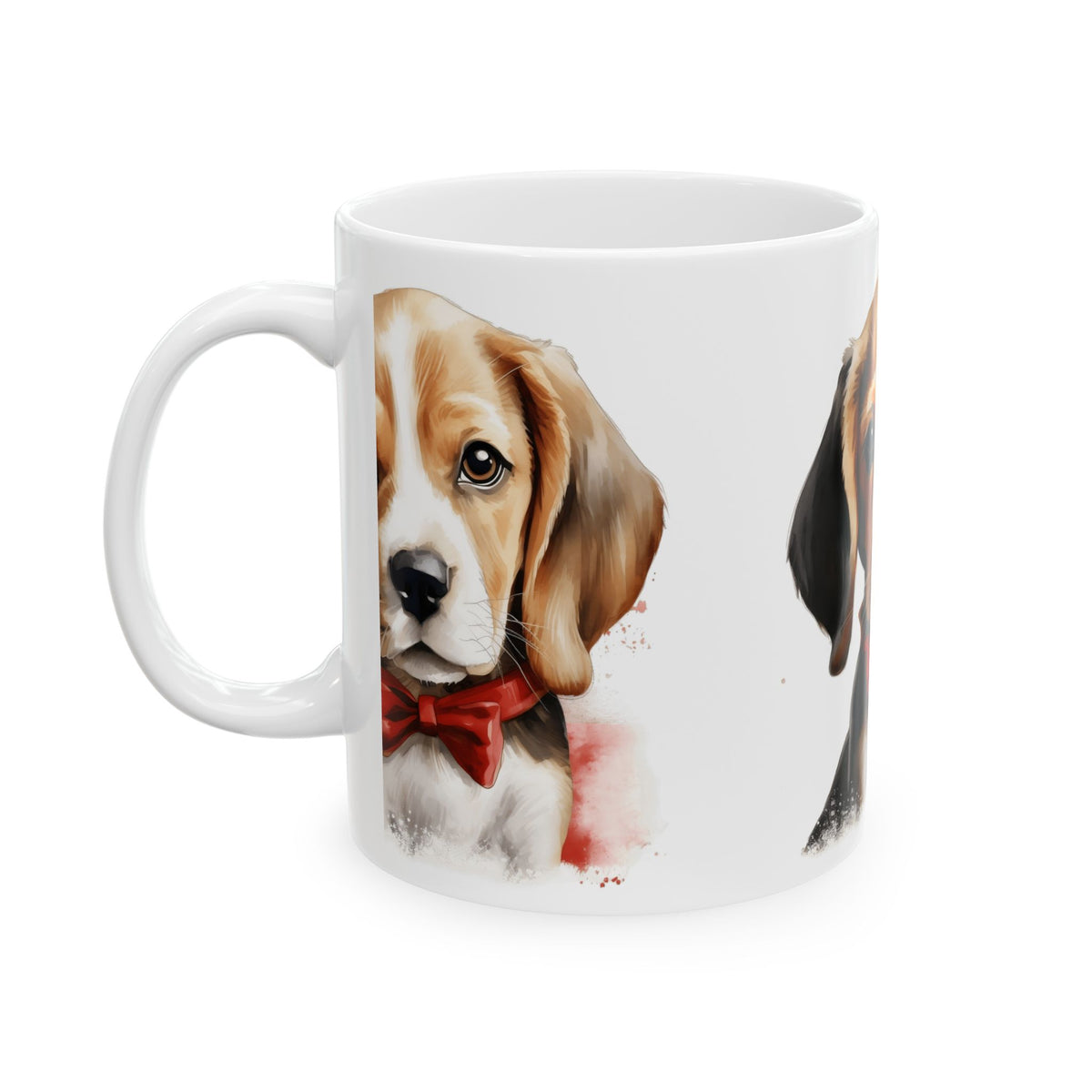 Adorable Beagle Puppy with Red Bow Tie Ceramic Mug 11oz   Item #72552