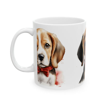 Adorable Beagle Puppy with Red Bow Tie Ceramic Mug 11oz   Item #72552