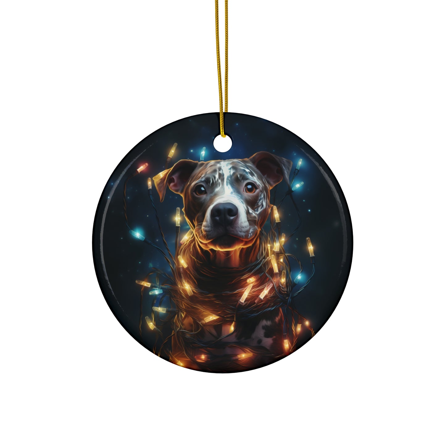 Ceramic Ornament - Xmas Dog With Lights       Item #28473