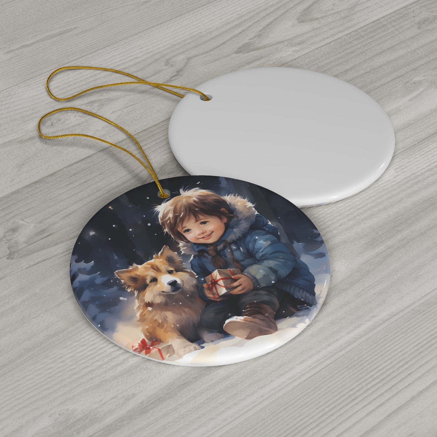 CERAMIC ORNAMENT - CHILD WITH DOG       Item #5514336