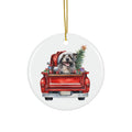 Chinese Crested Christmas Dog In Red Truck Ceramic Disc Ornament         Item #72558