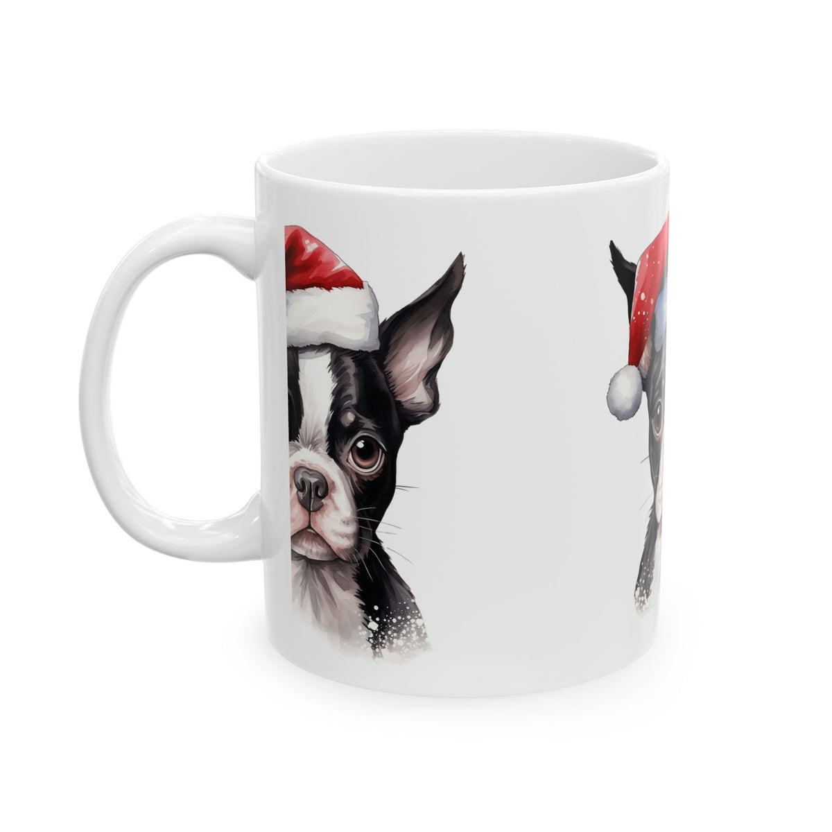 Christmas Boston Terrier Santa Hat Ceramic Mug 11oz   Item #878071
