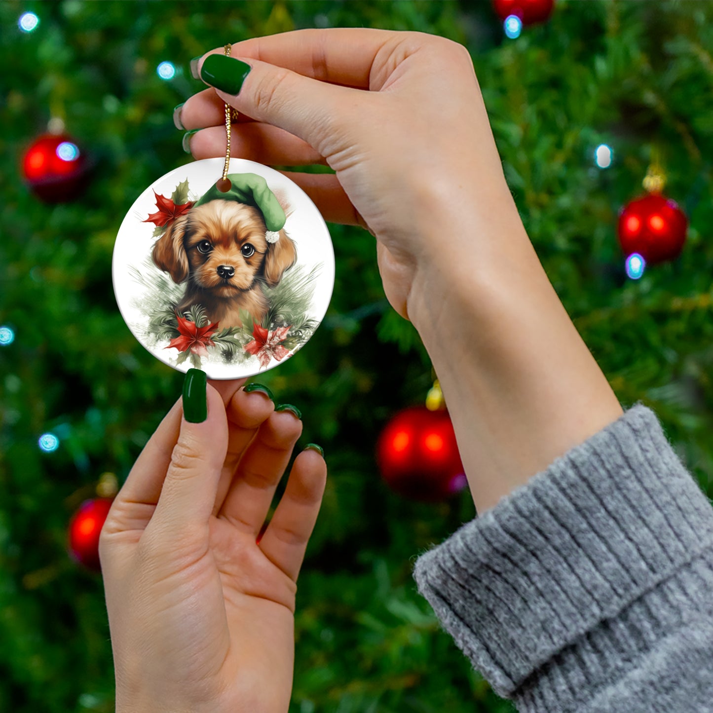 Christmas Dog Ceramic Disc Ornament             Item #2885741