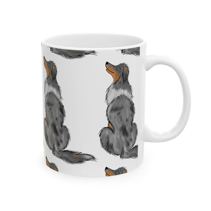 Australian Shepherd Pattern Ceramic Mug — Cute Grey Dog Coffee Cup 11oz  Item #281416