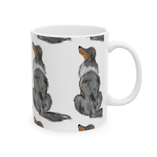 Australian Shepherd Pattern Ceramic Mug — Cute Grey Dog Coffee Cup 11oz  Item #281416