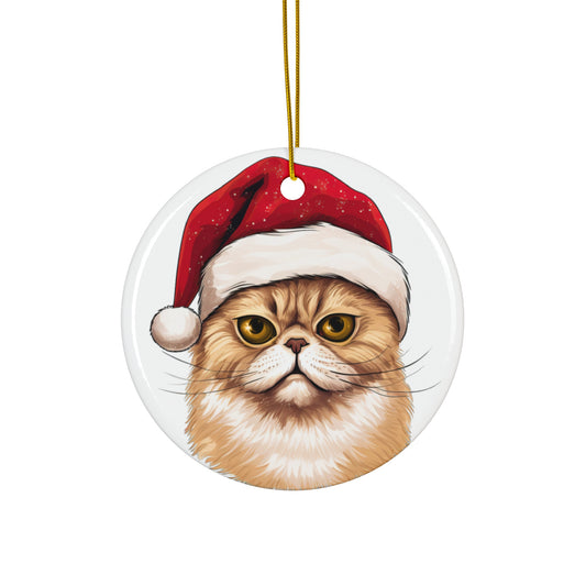 Exotic Shorthair Cat With Santa Hat  Ceramic Ornament    Item #8476878