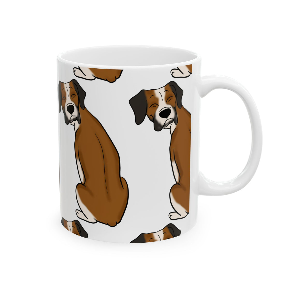 Boxer Dog Pattern Ceramic Mug — Cute Brown Boxer Coffee Cup 11oz   Item #506972