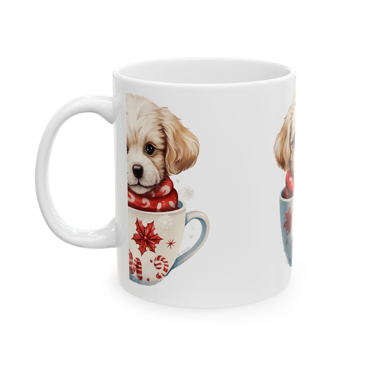 Cute Puppy in Holiday Teacup Ceramic Mug — Christmas Dog Coffee Cup 11oz  Item #345284