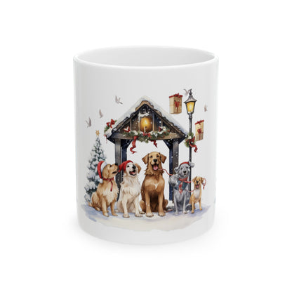 Christmas Dogs Ceramic Mug — Festive Golden Retrievers by Lantern 11oz   Item #955473