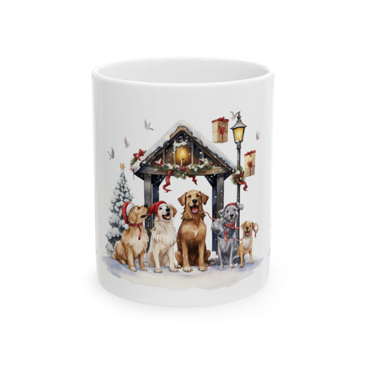 Christmas Dogs Ceramic Mug — Festive Golden Retrievers by Lantern 11oz   Item #955473