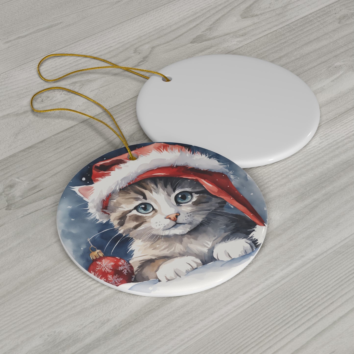 Christmas Cat Ceramic Disc Ornament     Item #6091594