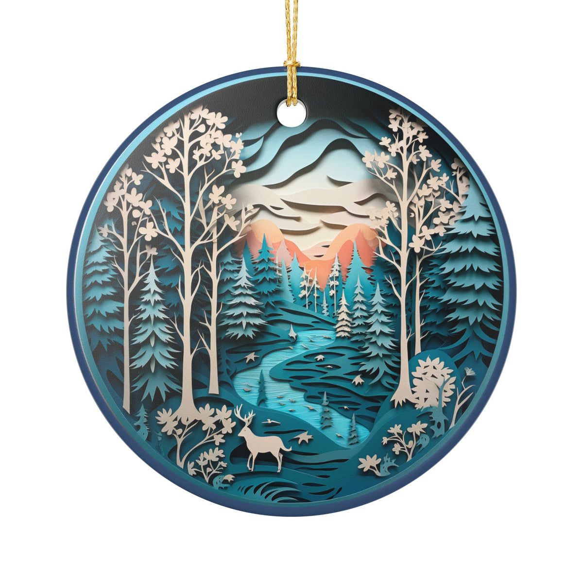 Ceramic Ornament – Mountain Forest River Wildlife Nature Decor   Item #80063