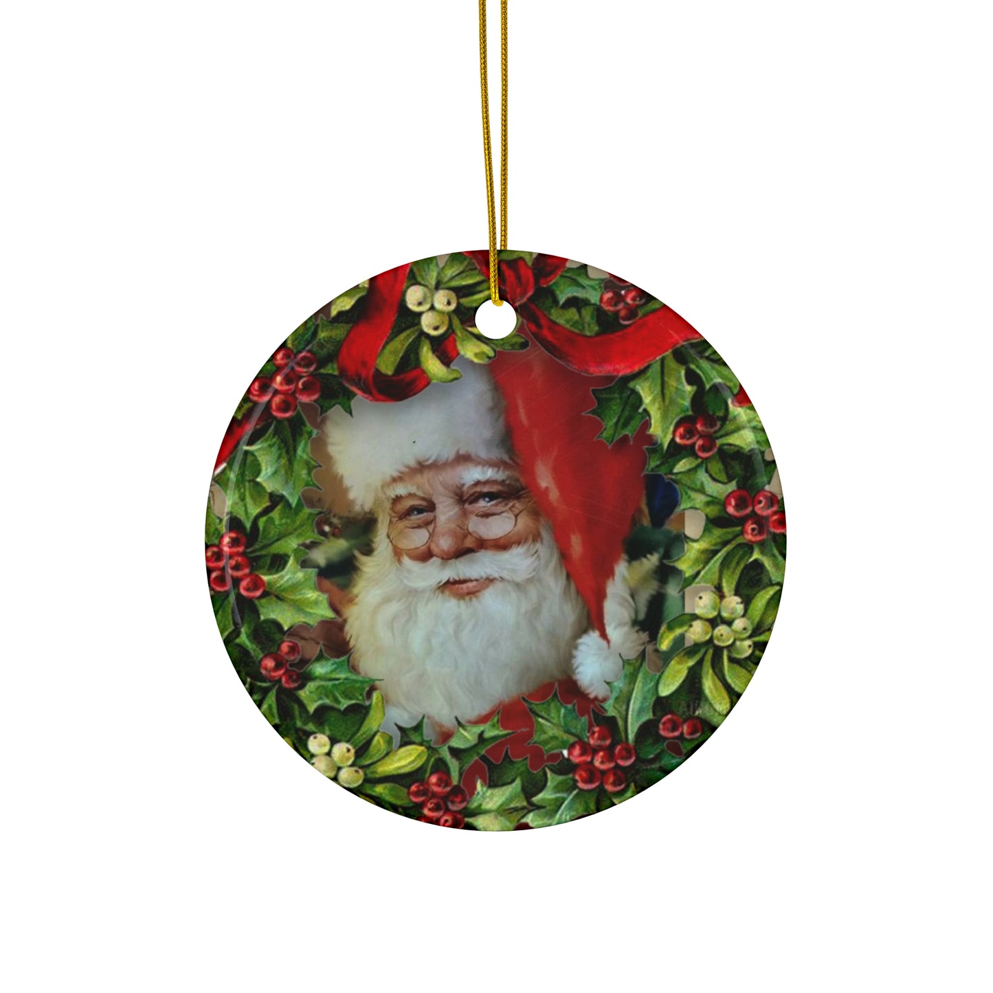 Wreath Santa Ceramic Disc Ornament        Item #344727