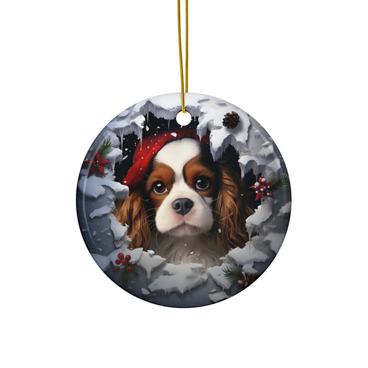 3D Dog With Santa Hat Breaking Out Ceramic Disc Ornament            Item #688284