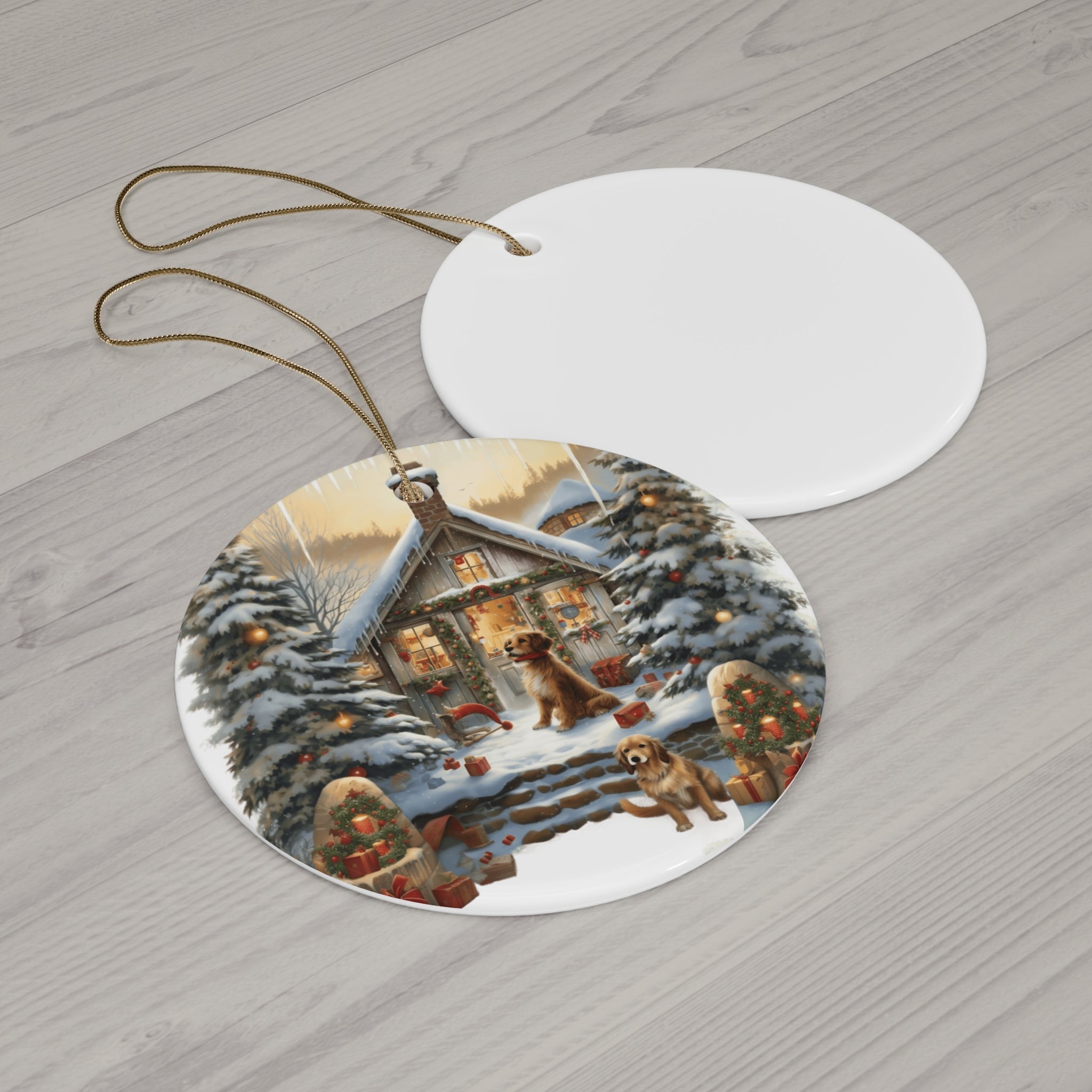 Christmas Dog Ceramic Disc Ornament               Item #81559